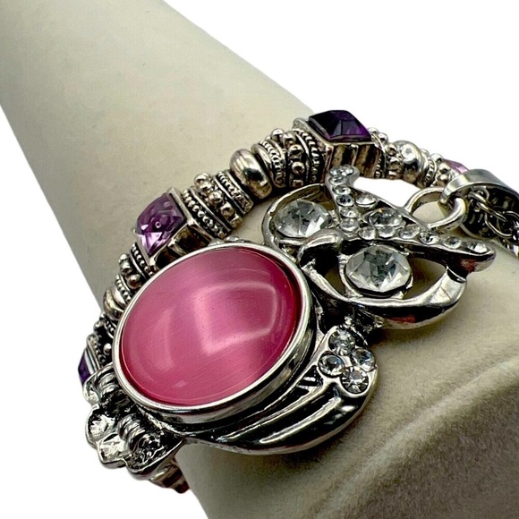 Vintage Silver Tone Bracelet & Owl Necklace With Faux Gemstones.      N40 - Picture 9 of 9